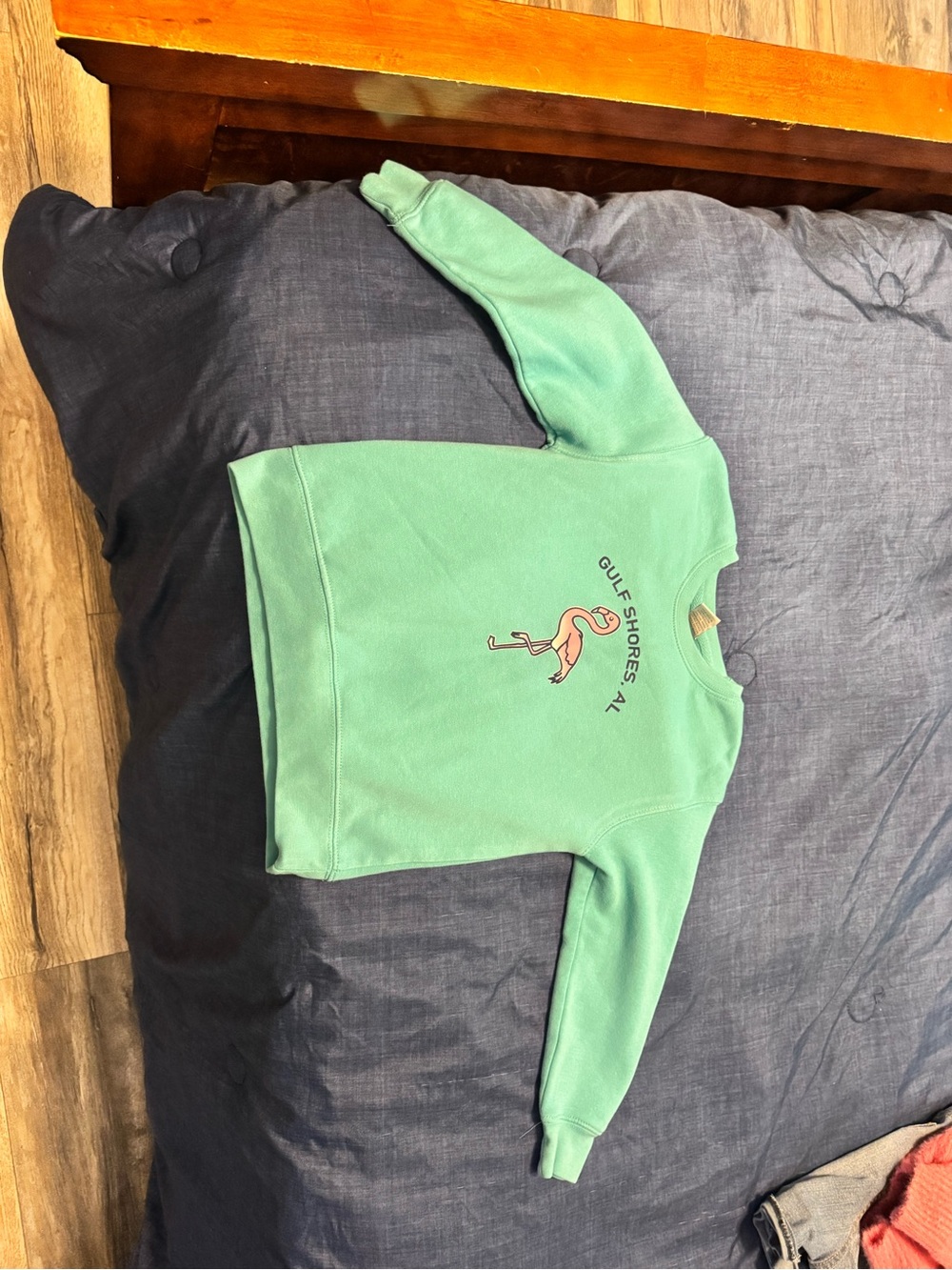 Kids Mint Green Crewneck Sweatshirt with Flamingo Graphic